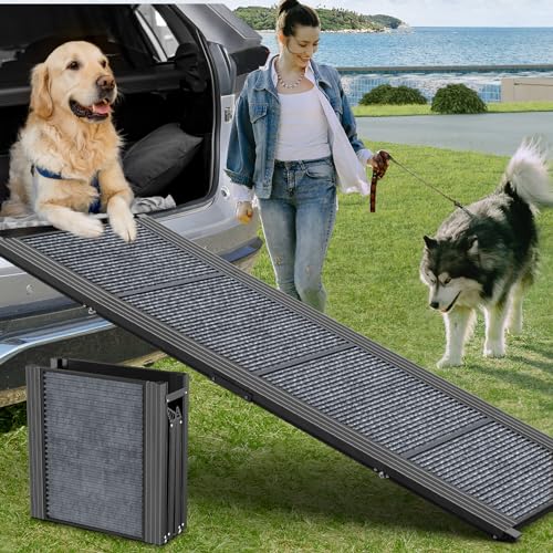 Dog Ramp for Car, 63' Long & 17' Wide Folding Portable Pet Stair Ramp with Non-Slip Rug Surface, Extra Wide Dog Steps for Medium & Large Dogs Up to 250LBS Enter a Car, SUV & Truck