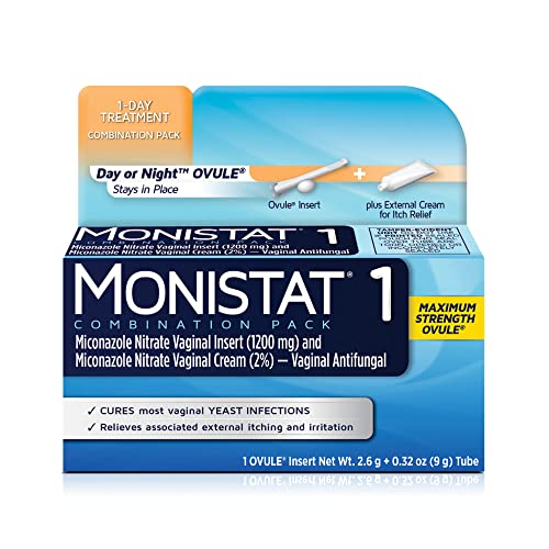 Monistat 1 Day Yeast Infection Treatment for Women, 1 Miconazole Ovule Insert & External Monistat Anti-Itch Cream Bundle
