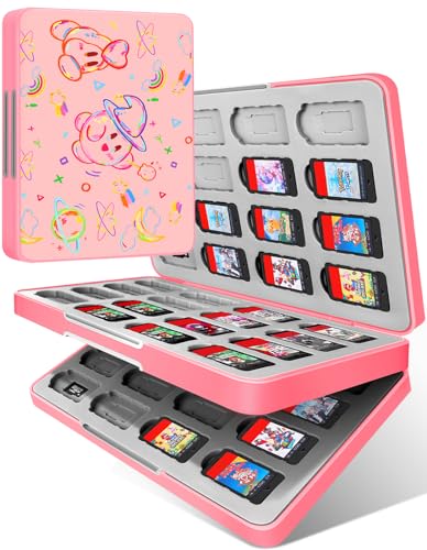 Xinocy for Nintendo Switch Game Case with 64 Game Holder Slots and 64 SD Micro Card Slots for Nintendo Switch/Lite/OLED,Cute Cartoon Games Cartridge Cases for Boys Kids Girls Kawaii Storage Box, Kabi