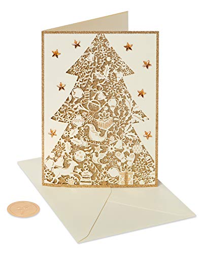 Papyrus Boxed Christmas Cards with Envelopes, Joyful Christmas and Wonderful New Year, Gold Christmas Tree (8-Count)