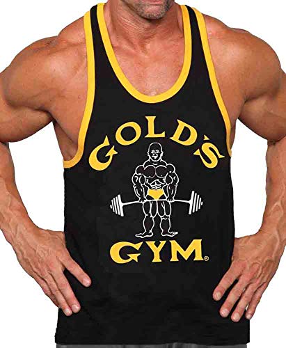 Gold's Gym Tank Top Ringer - Official Licensed - RT-2 (XL, Black/Gold)