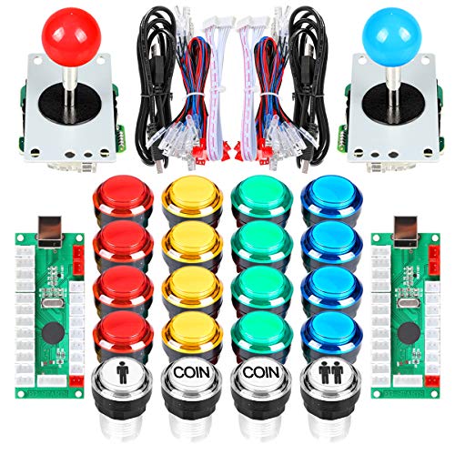 EG STARTS 2 Player Arcade DIY Kit Arcade Joystick + 16x LED Illuminated Arcade Buttons + 2 Player + Coin Buttons for Raspberry Pi 3B Model Project DIY Parts (Mixed Color Kits)