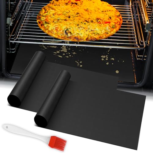 Oven Liners for Bottom of Oven, 2 Pack Resuable Large Thick Heavy Duty Teflon Oven Mat Set, Non Stick Oven Mats for Bottom of Electric Oven Gas Oven Toaster Oven Microwave Stove Grill, Easy to Clean