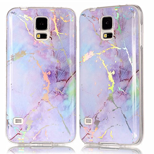 DAMONDY Galaxy S5 Case, 3D Shiny Marble Glitter Ultra Thin Slim Back Skin Full Body Protective Soft TPU Rubber Bumper Case Phone Cover for Galaxy S5 / Galaxy SV/Galaxy S V-Pink Purple