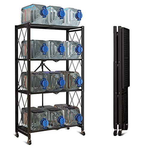 Storage Shelves, Closet Organizers and Storage 4-Shelf Foldable Metal Shelving Units 28' W x 14' D x 50' H for Garage Kitchen Bakers, Collapsible Organizer Rack, Heavy Duty on Wheels (4 -Shelf)