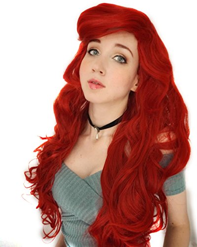 Probeauty Mermaid Wig Long Red Curly Body Wave Wig Halloween Cosplay Costume Wigs for Women+Wig Cap