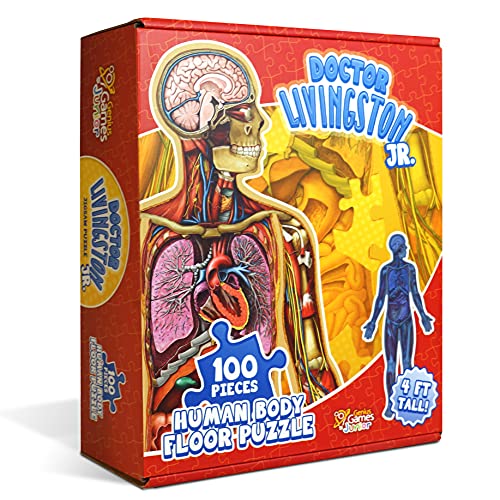 Human Anatomy Kids Floor Puzzle - Dr Livingston Jr's 100-Piece Full Body Jigsaw Puzzle - 4 FT Medically Accurate Floor Puzzles for Kids Ages 4-8, 8-10 - Science Toys for Children, Toddlers