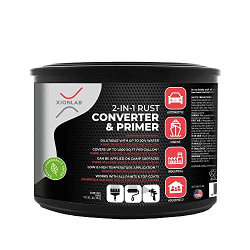 XIONLAB 2 in 1 Rust Converter & Metal Primer - Covers Up to 4X More - Industrial Grade Water Based UV Resistant Rust Reformer - No Top Coat Needed - Rust Inhibitor Works On Damp Surfaces (Pint)