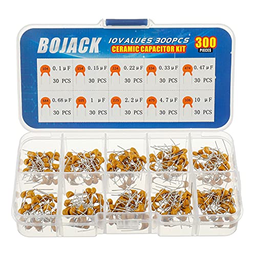 BOJACK 10 Values 300 Pcs Ceramic Capacitor 0.1 0.15 0.22 0.33 0.47 0.68 1 2.2 4.7 10 uF Multilayer Monolithic Ceramic Capacitor Assortment Kit