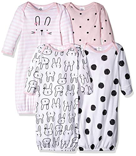 Gerber Unisex Baby Boy and Girls 4-Pack Sleeper Gown Pink Bunny 0-6 Months
