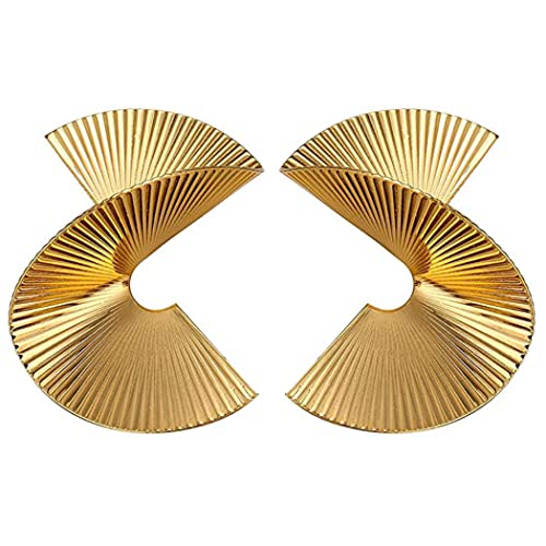 Bmadge Gold Zinc Geometric Earrings Exaggerated Statement Earrings Punk Stylish Sectored Twisted Earring Jewelry for Women and Girls