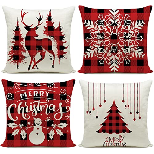 Hlonon Christmas Decorations Pillow Covers 18 x 18 Inches Set of 4 - Xmas Series Cushion Cover Case Pillow Custom Zippered Square Pillowcase