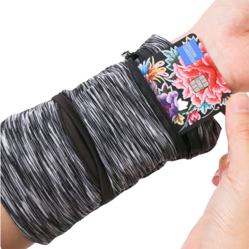 Wrist Pouch, Pocket Wallet with Zippered for Running, Walking, Hiking, Yoga and More (Black, L)