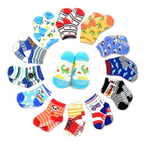 Marrywindix 12 Pairs Anti-slip Socks Toddler Socks, Assorted Kids Socks Size Ages 2-3 Years Animal Print Boys Girls Socks Random Color