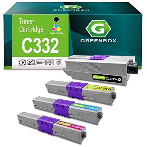 GREENBOX Remanufactured Toner Cartridge Replacement for OKI Okidata C332dn C332 MC363dn MC363 46508704 46508703 46508702 46508701 Printer (1 Black, 1 Cyan, 1 Magenta, 1 Yellow, 4-Pack)