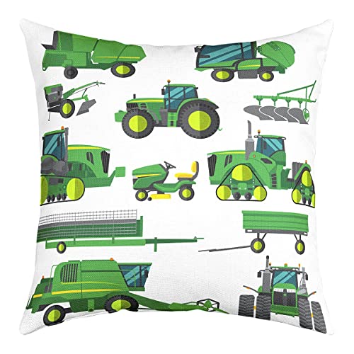 Erosebridal Kids Cartoon Car Throw Pillow Cover 16x16, Boys Construction Vehicles Pillow Cover, Cartoon Machinery Truck Cushion Cover, Excavator Tractor Construction Site Cars Pillow Case, Green