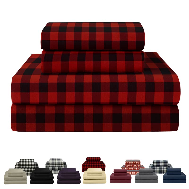 Thread Count - 100% Cotton Double Brushed Flannel Sheet Set - 170 GSM Heavyweight, Deep Pockets, Pre-Shrunk & Anti-Pill, All Around Elastic – Queen - Buffalo Plaid