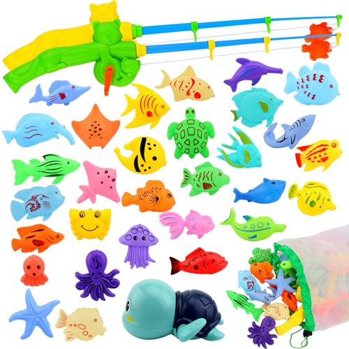 AUUGUU Magnetic Fishing Pool Toys Game, Water Table Bathtub Bath Toy - Pole Rod Floating Fish, Birthday Party Gifts for Toddler Age 3 4 5 6 Year Old, Kids Outdoor Toys