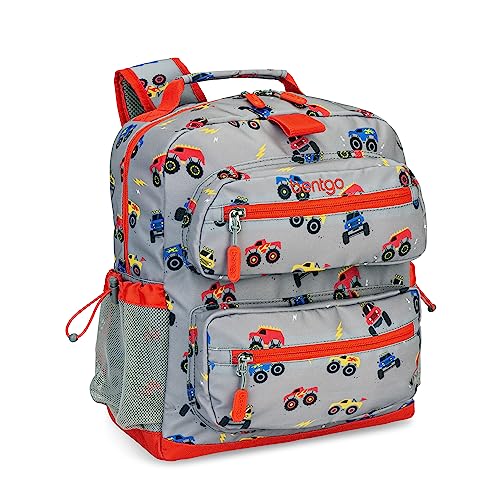 Bentgo Kids Backpack - Lightweight 14” Backpack in Fun Prints for School, Travel, & Daycare, Ideal for Ages 4+, Roomy Interior, Durable & Water-Resistant Fabric, & Loop for Lunch Bag (Trucks)