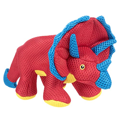 goDog Double Chew Guard Mesh Dinos Frills Squeaky Dog Toy - Red, Small