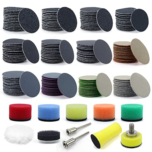 POLIWELL 191 PCS 1 Inch Sanding Discs Hook and Loop 60 to 10000 Wet Dry Sandpaper with 1/8' Shank Backing Pad,Polishing Pads and Interface Pad for Drill Grinder Rotary Tools and Wood Metal Jewelry