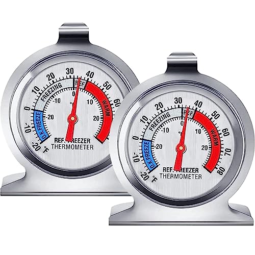 2 Pack Refrigerator Thermometer -30-30 deg C/-20-80 deg F, Classic Fridge Thermometer Large Dial with Red Indicator Thermometer for Freezer Refrigerator Cooler