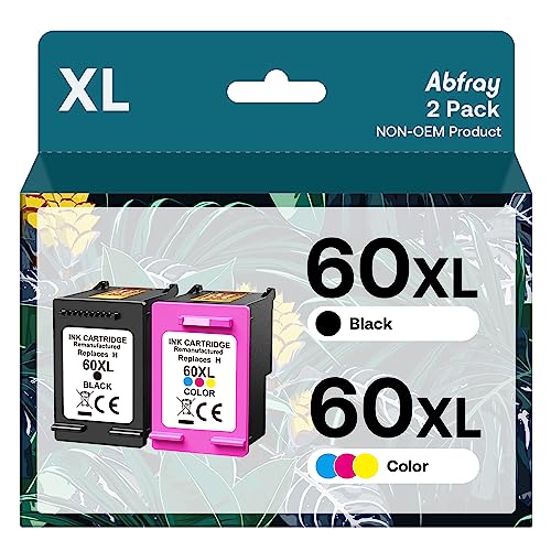 Abfray 60XL Ink Cartridges Combo Pack Replacement for HP 60 XL High Yield Remanufactured for PhotoSmart C4780 C4680 C4795 C4640 Deskjet F4480 F4440 F2430 Envy 110 120 111 114 (1 Black 1 Tri-Color)