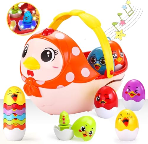 Easter Egg Toys Gift for Toddlers, Easter Basket Stuffers for Kids with Lights Music, 6 Pcs Plastic Easter Eggs Filled with Toys, Large Easter Gift for 1 2 3 +Year Old Girls Boys Baby, Easter Hunt