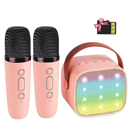YLL Mini Karaoke Machine for Kids Adults, Portable Bluetooth Speaker with 2 Wireless Microphones,18 Pre-Loaded Songs Toys Birthday Gifts for Girls 4, 5, 6, 7, 8+ Years Old Toddler Teens (Lightpink)