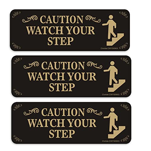 3 Pack Caution Watch Your Step Sign, 3” x 9” Thick Acrylic Self-Adhesive Warning Sign for Business Restaurants Offices, Easy to Install