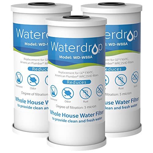 Waterdrop FXHTC Whole House Carbon Water Filter, Replacement for GE FXHTC, GXWH40L, GXWH35F, Culligan RFC-BBSA, American Plumber W10-PR, W10-BC, WRC25HD, 10' x 4.5' Cartridge, 5 Micron, Pack of 3