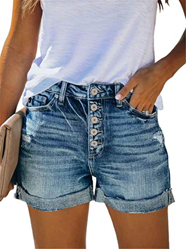 Angerella Denim Shorts for Women Mid Rise Ripped Jean Shorts Stretchy Folded Hem Hot Short Jeans (Medium, 03 Blue)