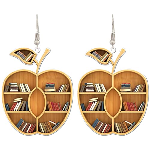 Lightweight Love Shape Book Fun Acrylic Drop Dangle Earrings Collection Book Shelf Statement Teacher Librarian Earrings-cat