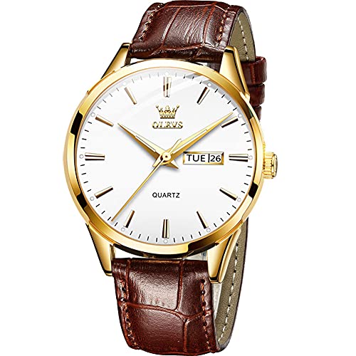 Men Brown Leather Watch,Leather Gold Watch Men,Men Wrist Watches with Date,Classic Casual Watches for Men,Gold Waterproof Watches for Men ,Male Watch,White Men Leather Watch,Luminous Leather Watch
