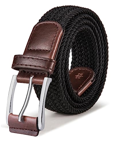BULLIANT Stretch Belt Men,Mens Gift Woven Braided Web Belt 1 3/8 for Golf Casual Pants Shirts Jeans(Black,36'-40' Waist Adjustable)