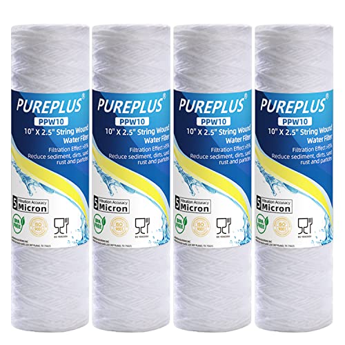 5 Micron 10'x2.5' Whole House String Wound Sediment Filter for Well Water, Replacement Cartridge for Universal 10 inch RO System, WP-5, Aqua-Pure AP110, CFS110, Culligan P5, WFPFC4002, CW-MF, 4Pack