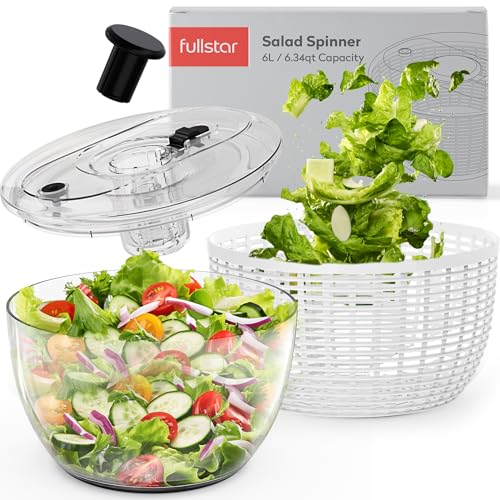 Fullstar Large Salad Spinner- Lettuce Spinner, Fruit Washer Spinner, Fruit Dryer Spinner, Fruit Spinner Dryer, Fruit Cleaner Spinner, Salad Spinners Salad Dryer Spinner, Vegetable Spinner - 6.3 Quart