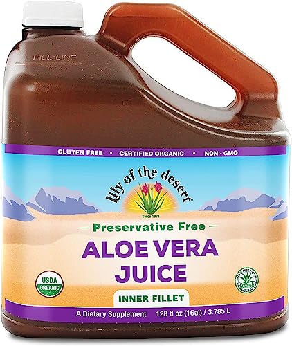 Lily of the Desert Aloe Vera Juice - Organic, Preservative-Free Inner Fillet Aloe Vera Drink with Natural Digestive Enzymes for Gut Health, Stomach Relief, Wellness, Glowing Skin, 128 Fl Oz