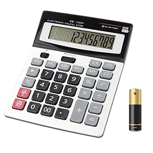 HIHUHEN Large Electronic Calculator Counter Solar & Battery Power 12 Digit Display Multi-Functional Big Button for Business Office School Calculating (1 x Calculator)