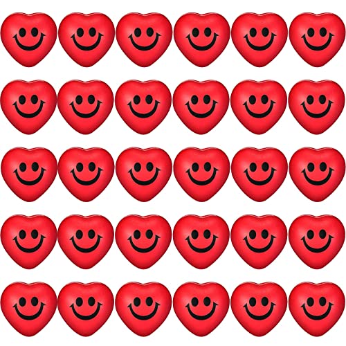 30 Pieces Heart Stress Balls, Smile Funny Face Stress Balls, Mini Foam Ball, Stress Relief Smile Balls for School Carnival Reward, Valentine Party Bag Gift Fillers (Red)