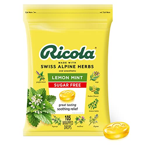 Ricola Sugar Free Lemon Mint Herbal Cough Suppressant Throat Drops, 105ct Bag
