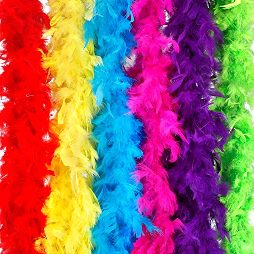 Coceca 6pcs 6.6ft Colorful Feather Boas for Women Girls Costume Dress Up Party Bulk Decoration
