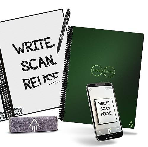 Rocketbook Core Reusable Smart Notebook | Innovative, Eco-Friendly, Digitally Connected Notebook with Cloud Sharing Capabilities | Lined, 8.5' x 11', 32 Pg, Terrestrial Green, with Pen, Cloth, and App Included, Letter