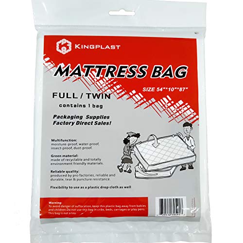 K KINGPLAST Twin/Full Mattress Bag Mobile Clear Mattress Storage Bag Mattress Treatment cover 54 'x 87' disposable plastic mattress cover waterproof and dirt Plastic protect bag