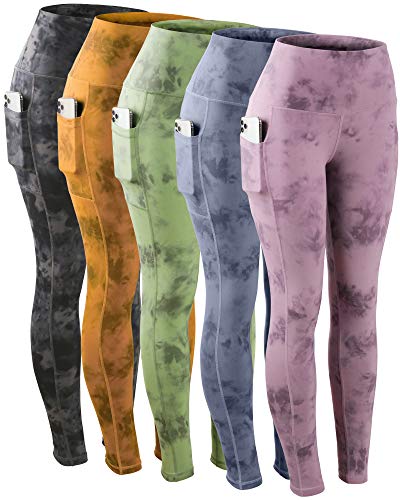 CHRLEISURE Leggings with Pockets for Women, High Waisted Tummy Control Workout Yoga Pants Butt Lifting Leggings (5 Tie Dye, M)