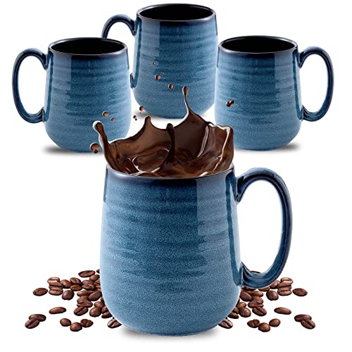 Hasense Coffee Mugs Set of 4, 15 Ounce Porcelain Mug Set with Handle for Morning Coffee Tea and Cocoa, Ceramic Coffee Cups with Beautiful Glaze for Men, Women, Navy