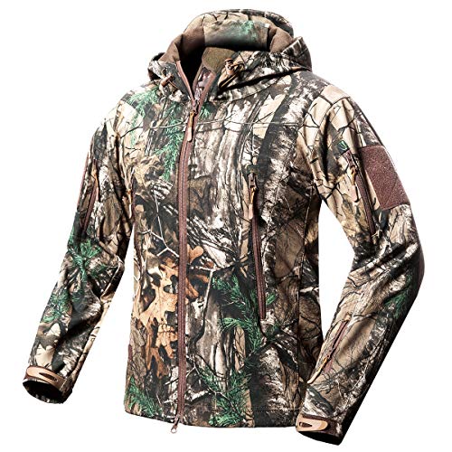 ReFire Gear Men's Soft Shell Military Tactical Outdoor Camouflage Hunting Fleece Hooded Coat, Leaf Camo, X-Large