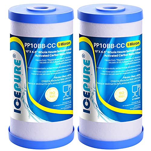 ICEPURE 5 Micron 10' x 4.5' Whole House Water Filter Compatible with GE FXHTC, GXWH40L, RFC-BBSA, W50PEHD, GXWH35F, GNWH38S, Dupont WFHD13001, R50-BB, Pack of 2