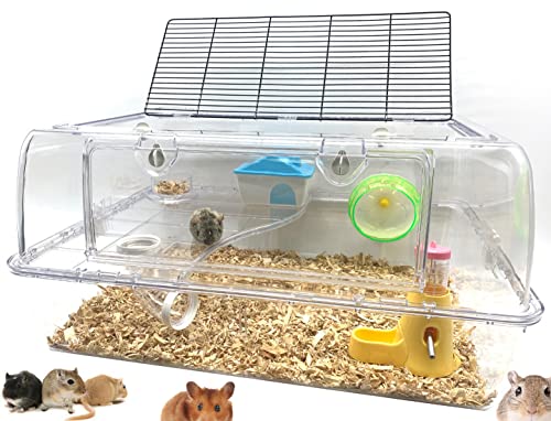 Large Deluxe 2-Floor Acrylic Clear Hamster Mouse Palace House Reptiles Habitat Exercise Running Wheel Water Bottle Tower Food Bowl Hide House Deep Base Ground Expansible Outlet