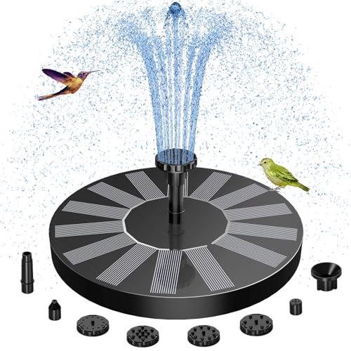 AISITIN Solar Bird Bath Fountain with 6 Nozzles, Solar Fountain Pump for Bird Bath with Brackets, Solar Powered Floating Water Fountain Pump for Bird Bath, Ponds, Garden, Fish Tank and Outdoor